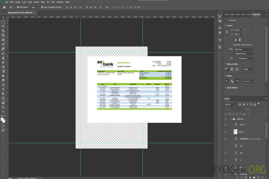 Relevé bancaire de Czechia Air template Relevé bancaire de Czechia Air template